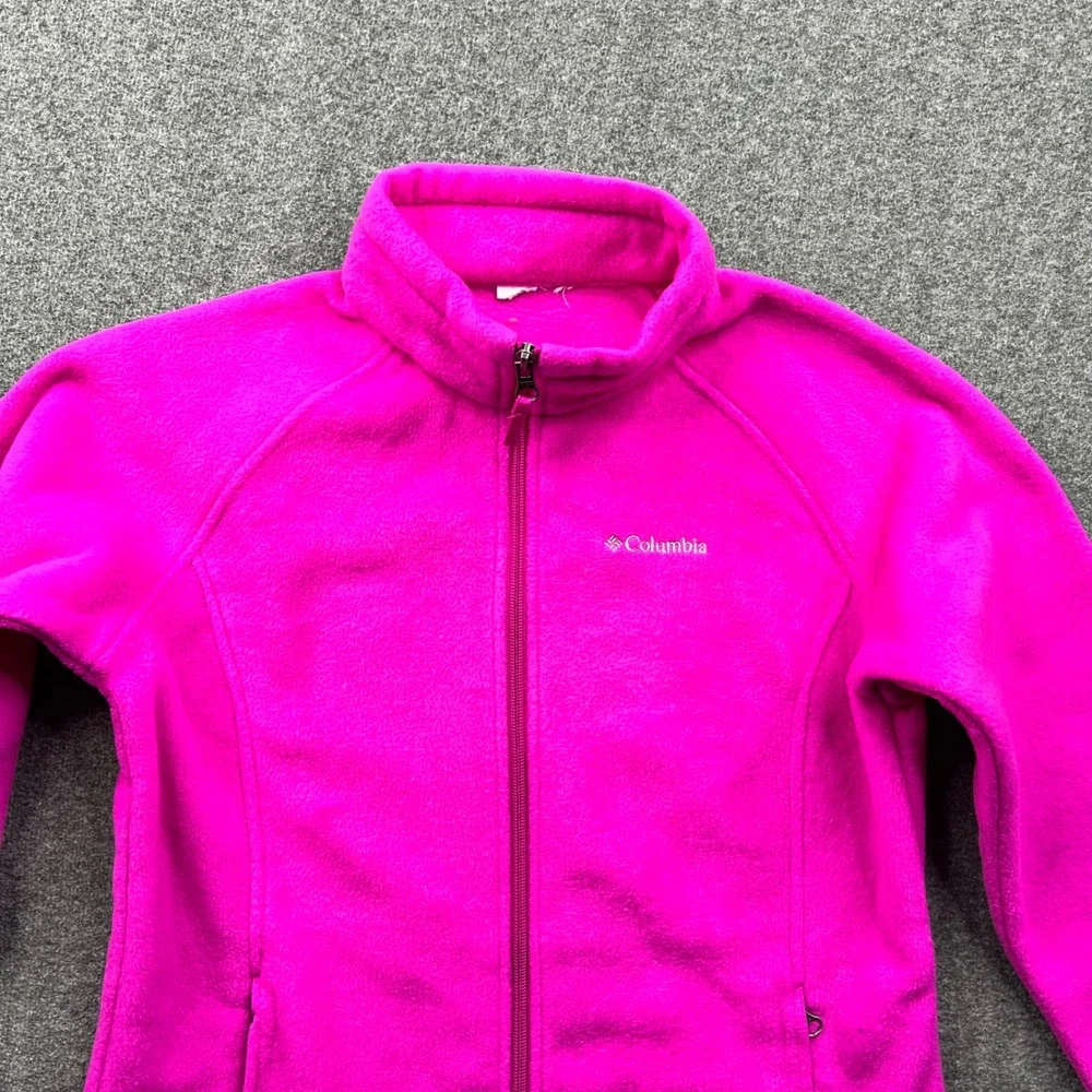 Columbia Fleece Jacket Girls L? Pink Full Zip Mock Neck Raglan Sleeve 3185